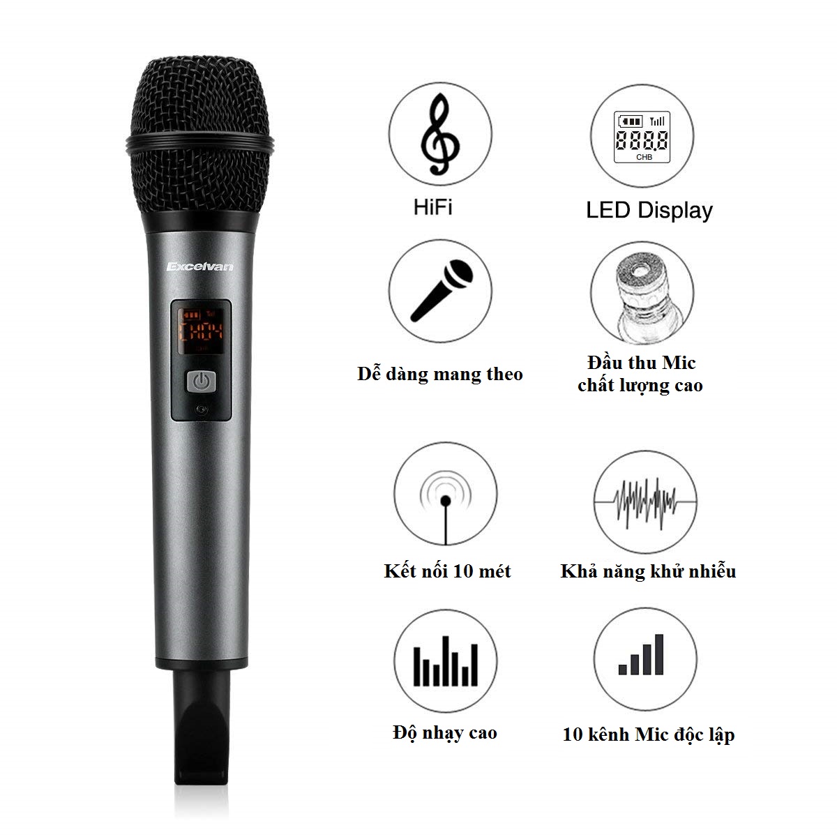 Micro Karaoke kh ng d y Excelvan K18V 01 mic VHF antien.vn